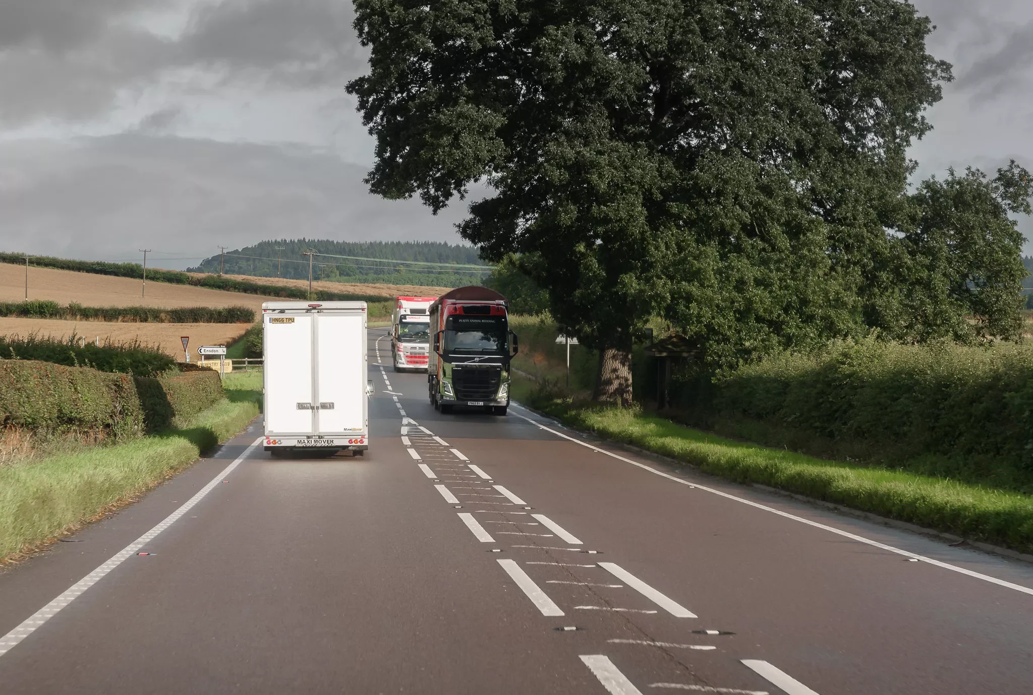 Moving van driving on a rural road during a professional relocation