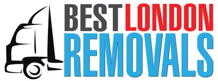 Best London Removals logo featuring a moving truck outline and bold text in red, blue, and black.