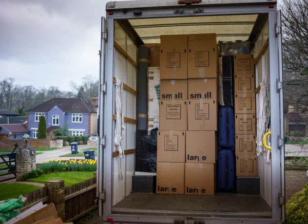 Removal van loaded with boxes during a home move in Hillingdon, London—part of a professional removals service.
