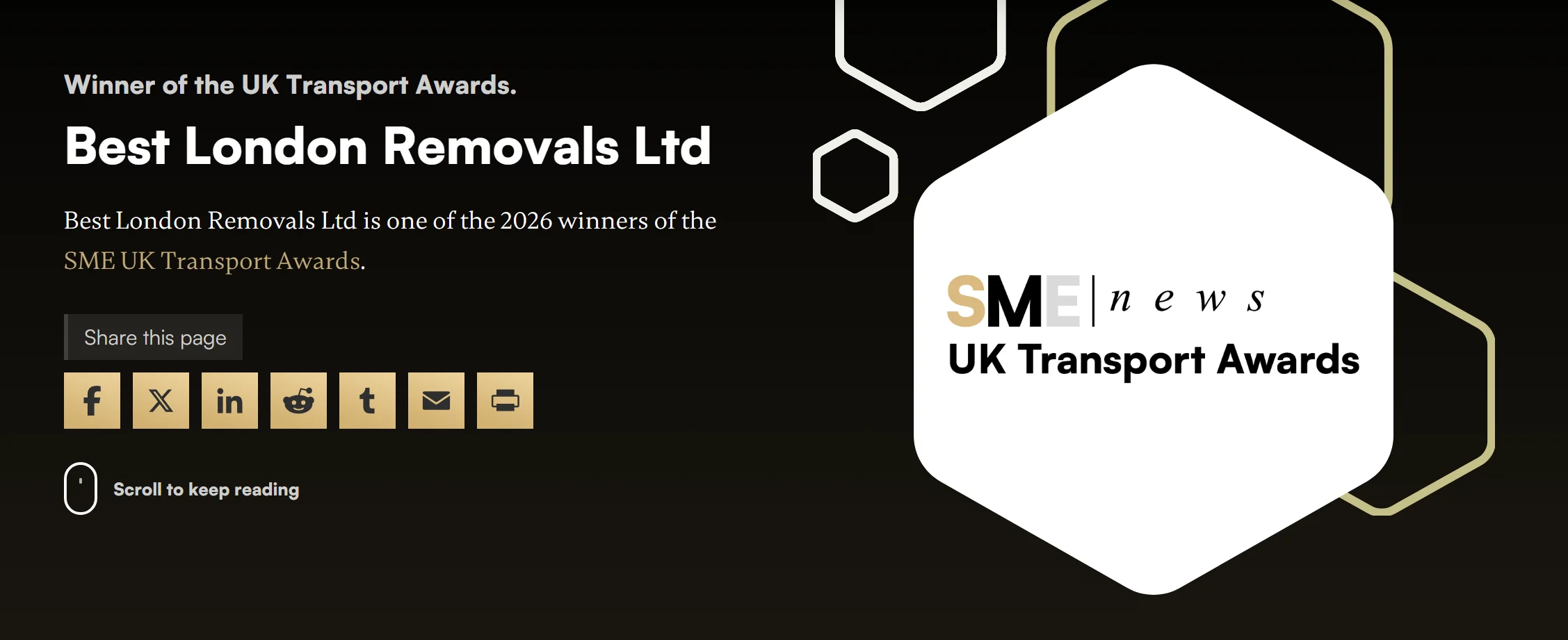 Best London Removals wins UK Transport Award 2026