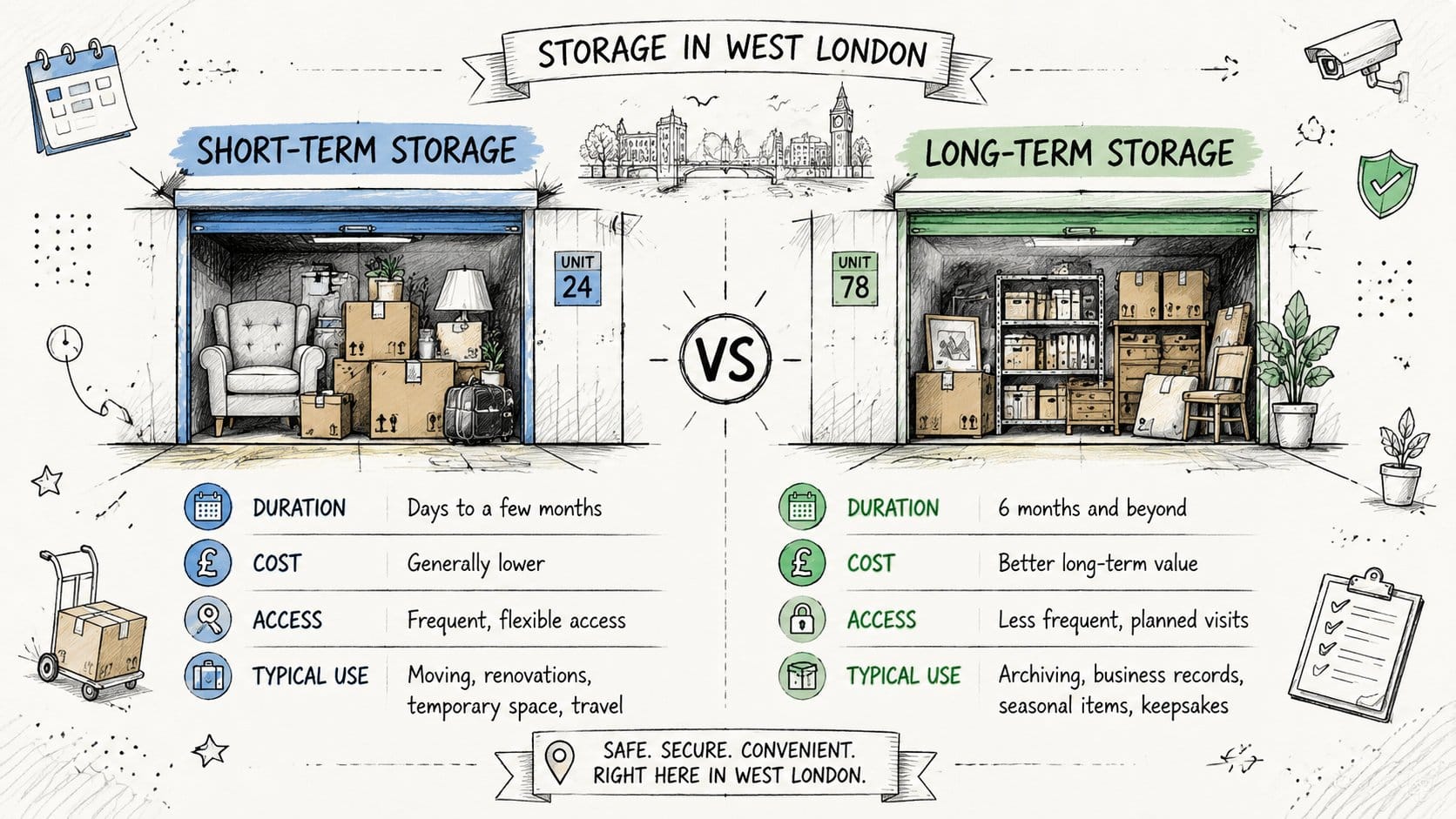 Short-term versus long-term storage in West London
