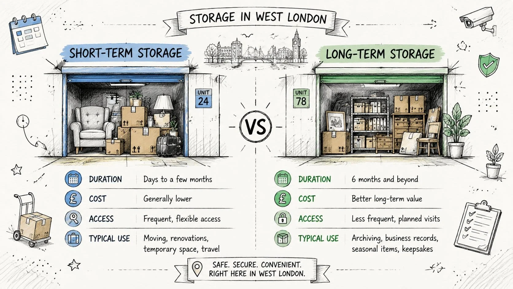 Short-term versus long-term storage in West London