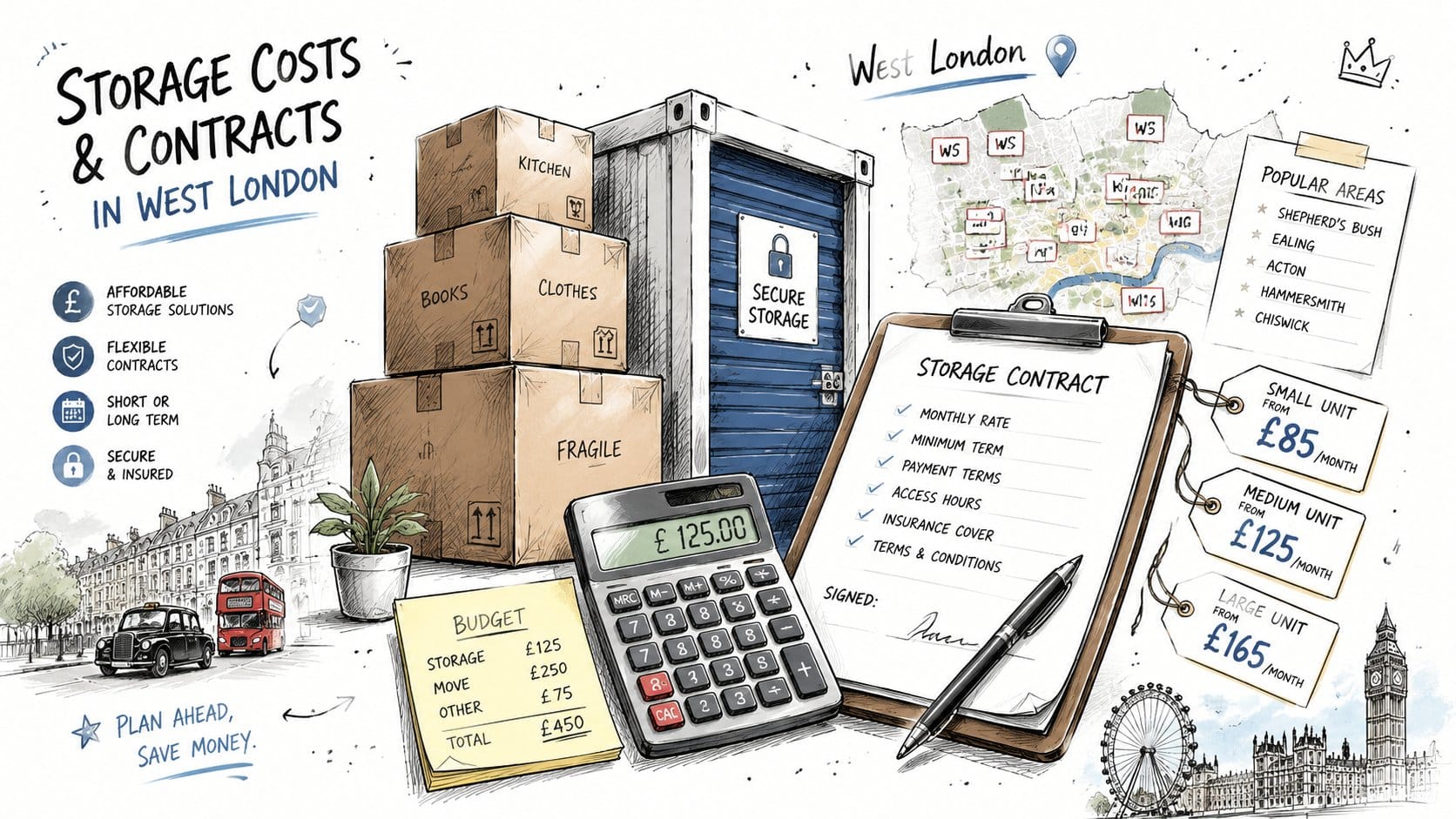 West London storage costs and contract illustration