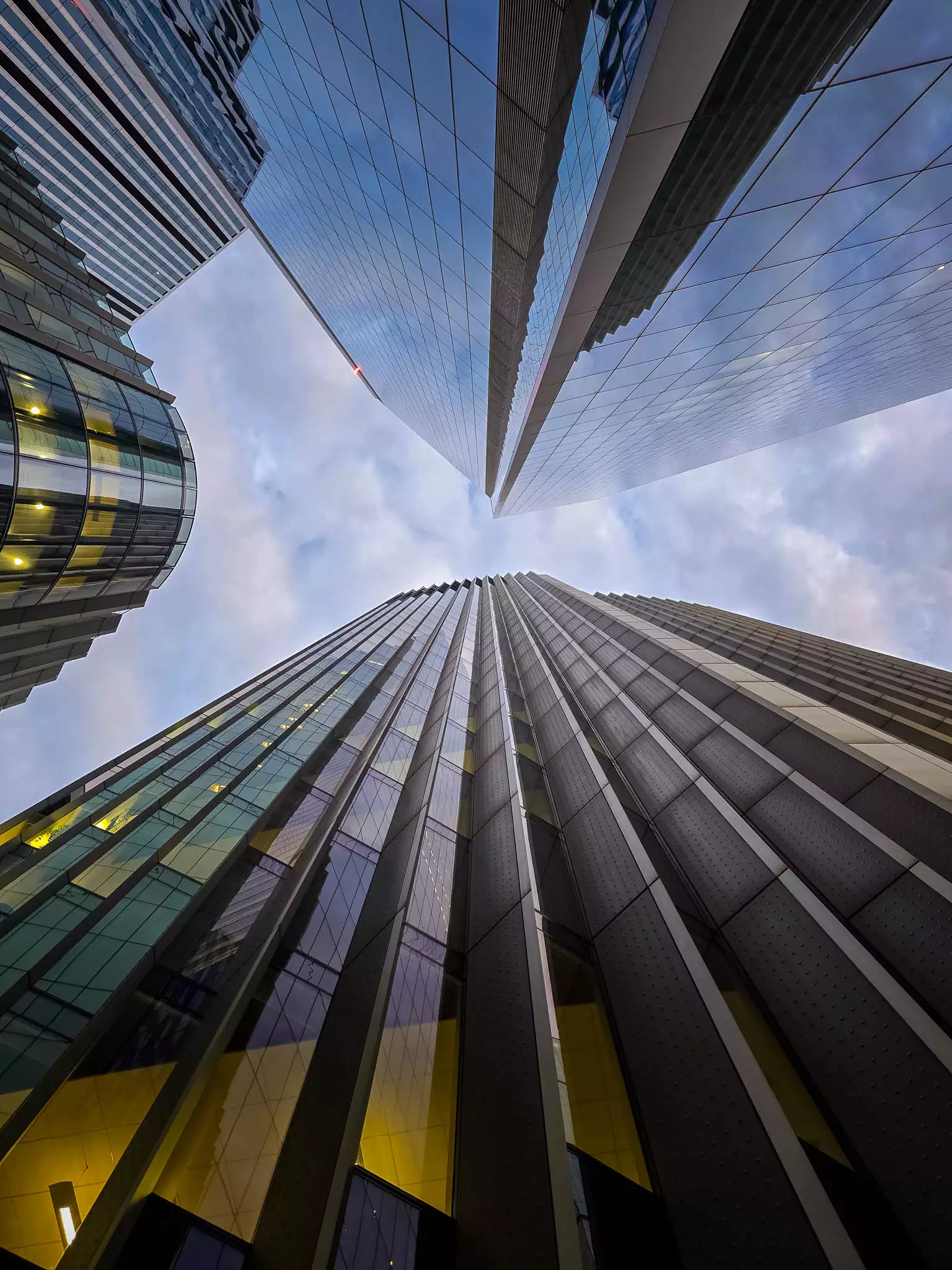 Upward view of City of London skyscrapers – office buildings served by our relocation team.
