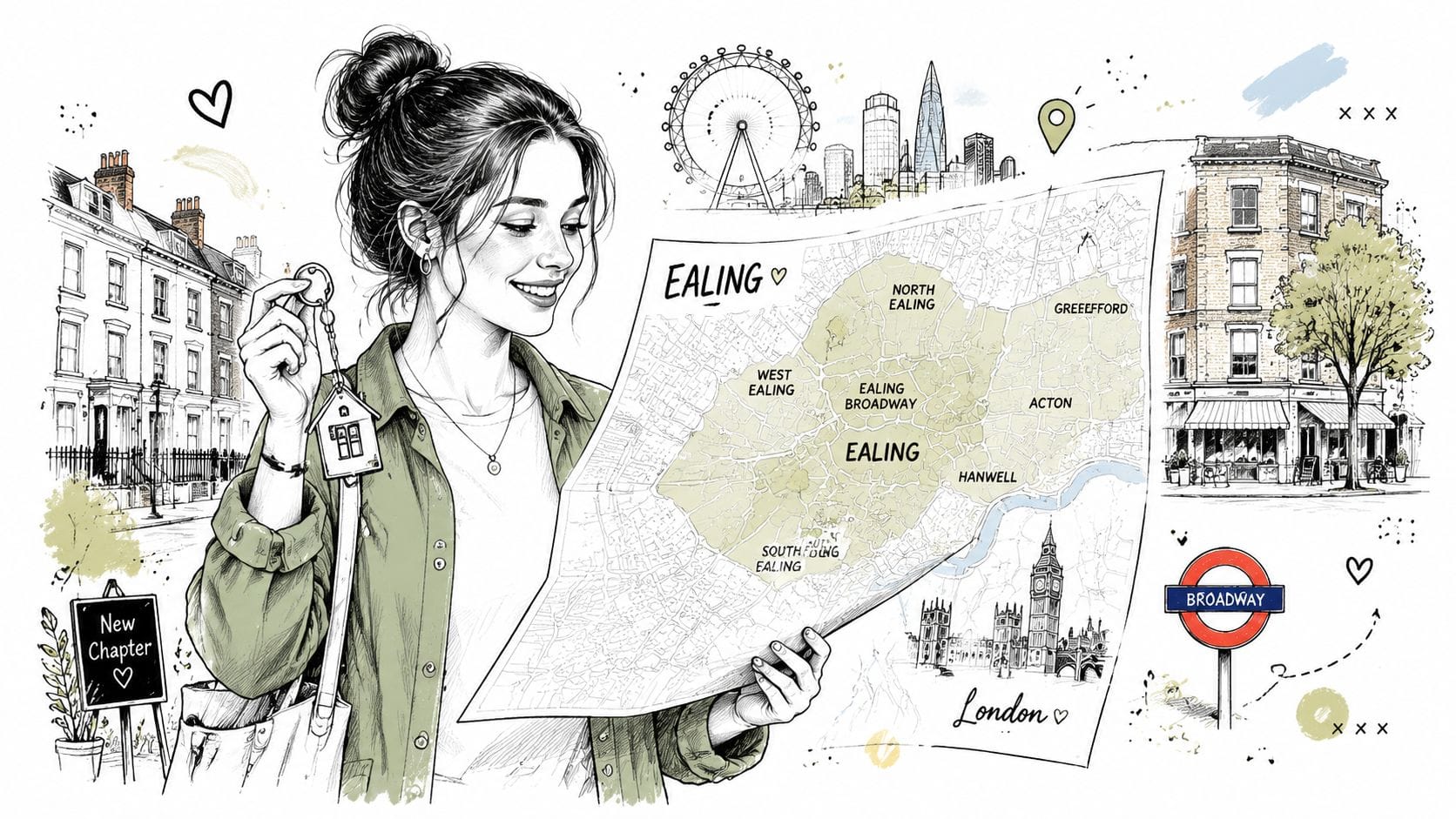 Woman holding house keys and map of Ealing