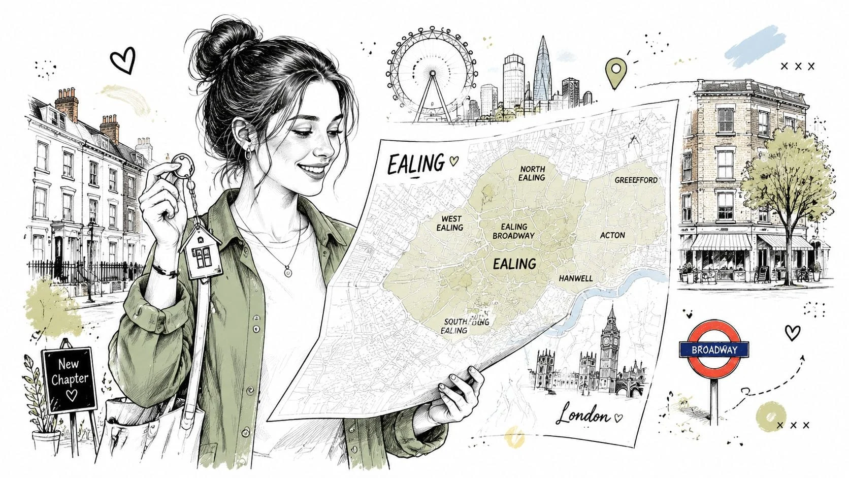 Woman holding house keys and map of Ealing