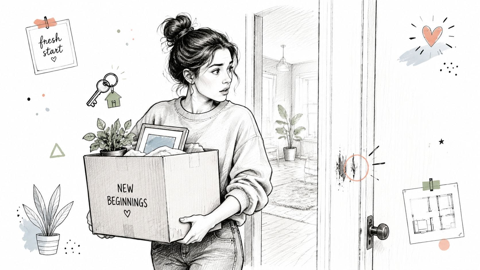 Woman carrying moving box into new home