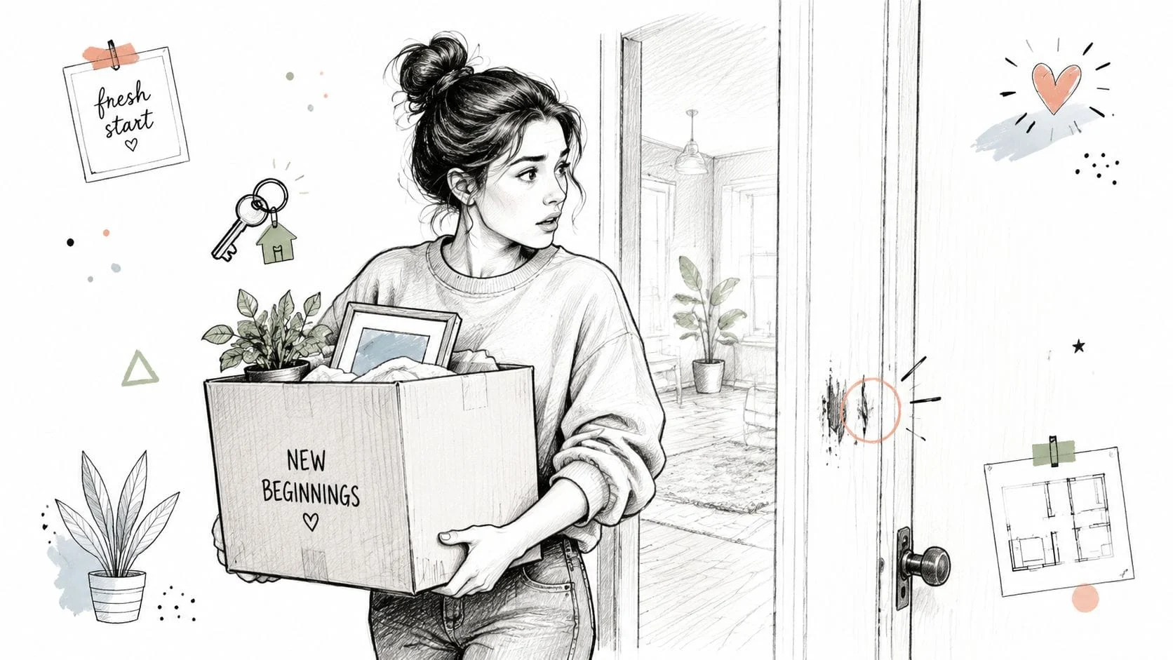 Woman carrying moving box into new home