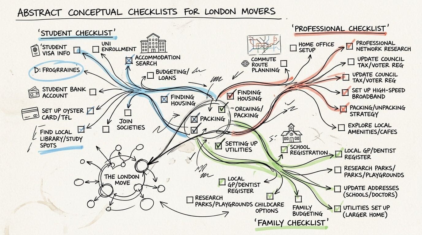 Mind map of London movers checklist categories