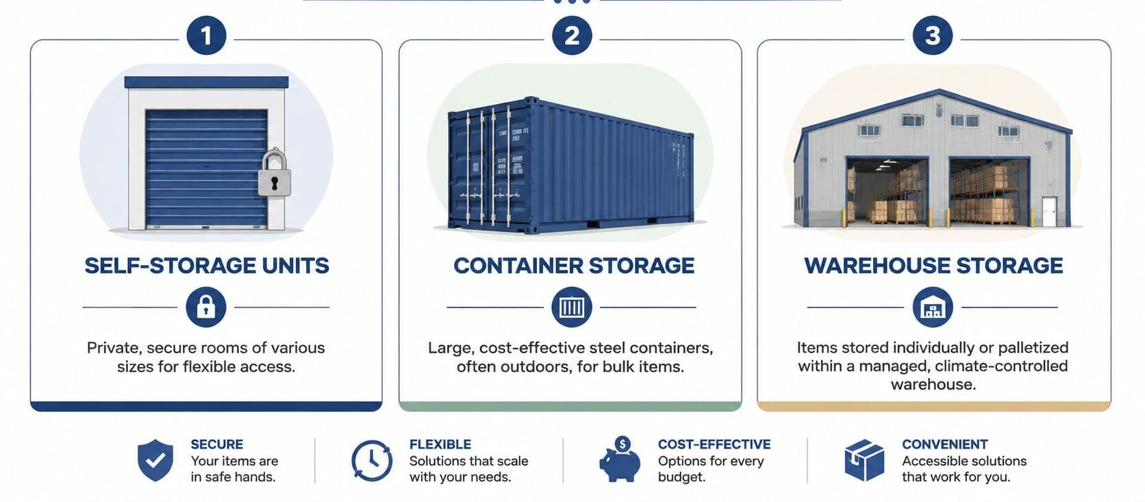 Infographic showing three long-term storage options