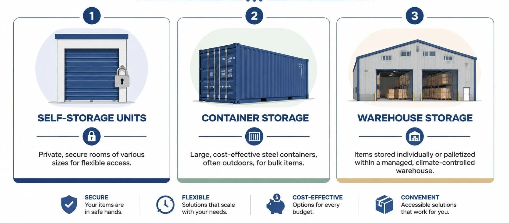 Infographic showing three long-term storage options