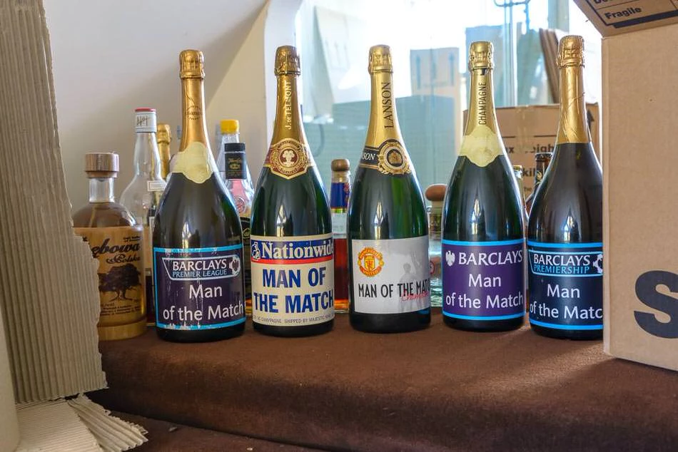 Man of the Match champagne bottles belonging to QPR goalkeeper Robert Green, packed during his home move with Best London Removals