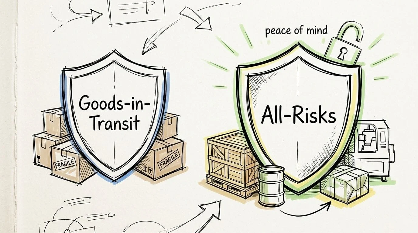 Goods-in-Transit and All-Risks insurance shields illustration