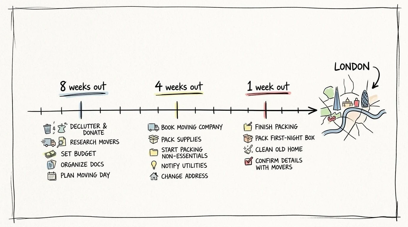 House moving checklist timeline ending in London