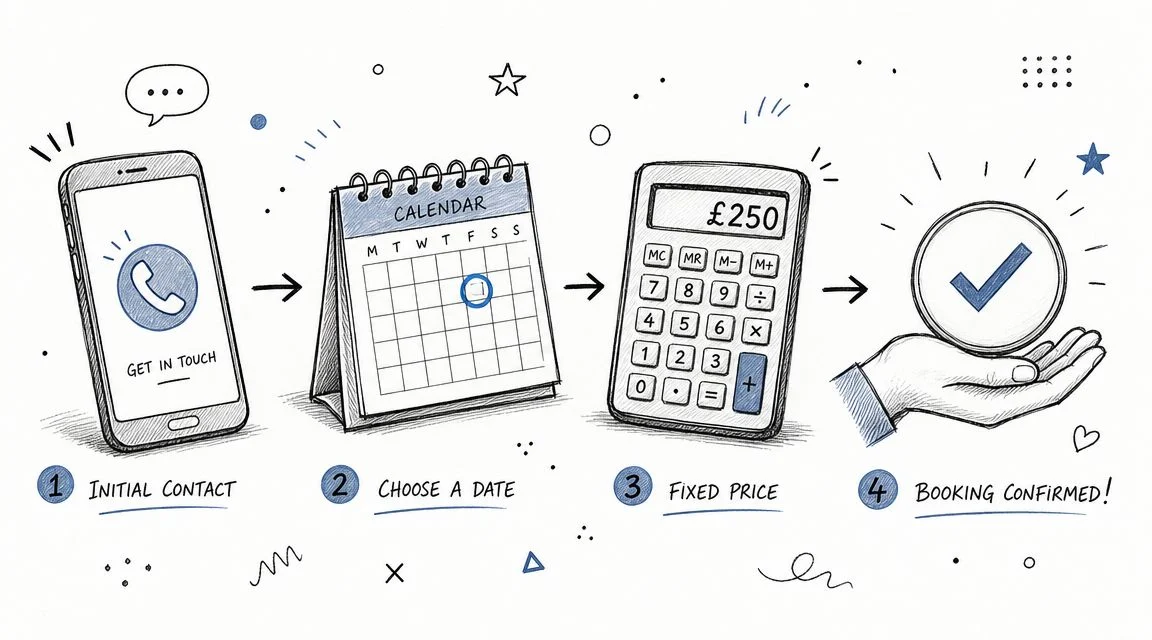 Four-step booking process illustration with icons