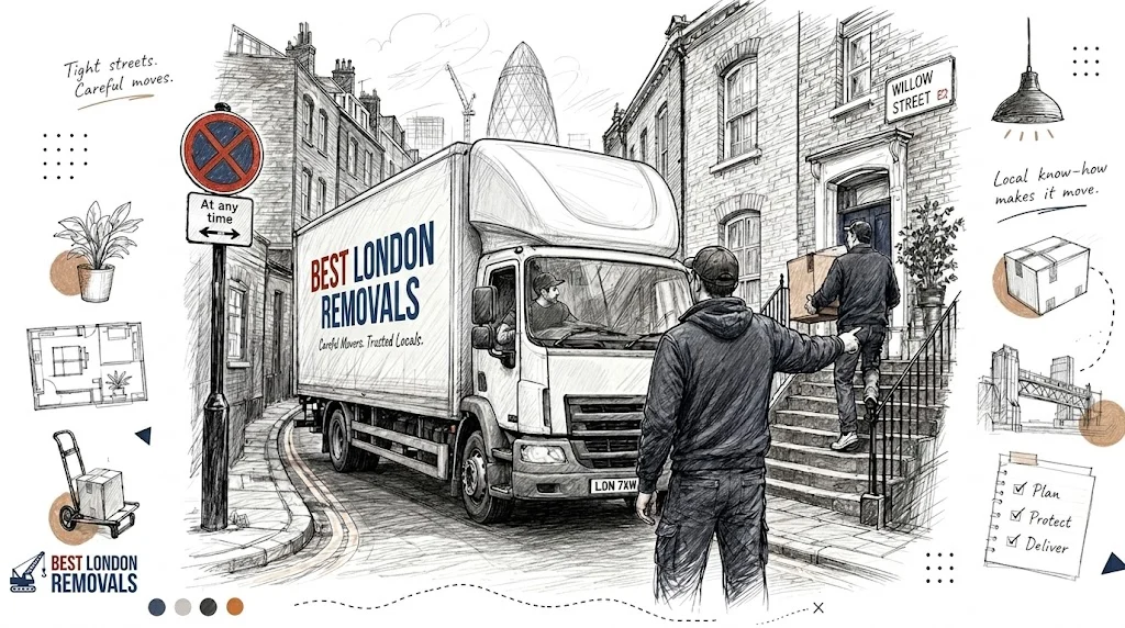 Removal van parked on narrow London street