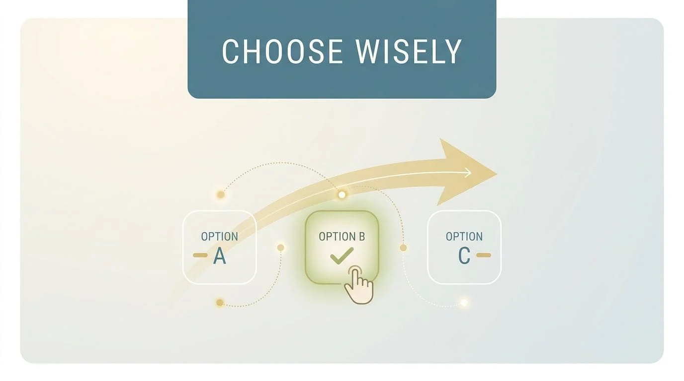 Choose wisely concept with highlighted option B selection