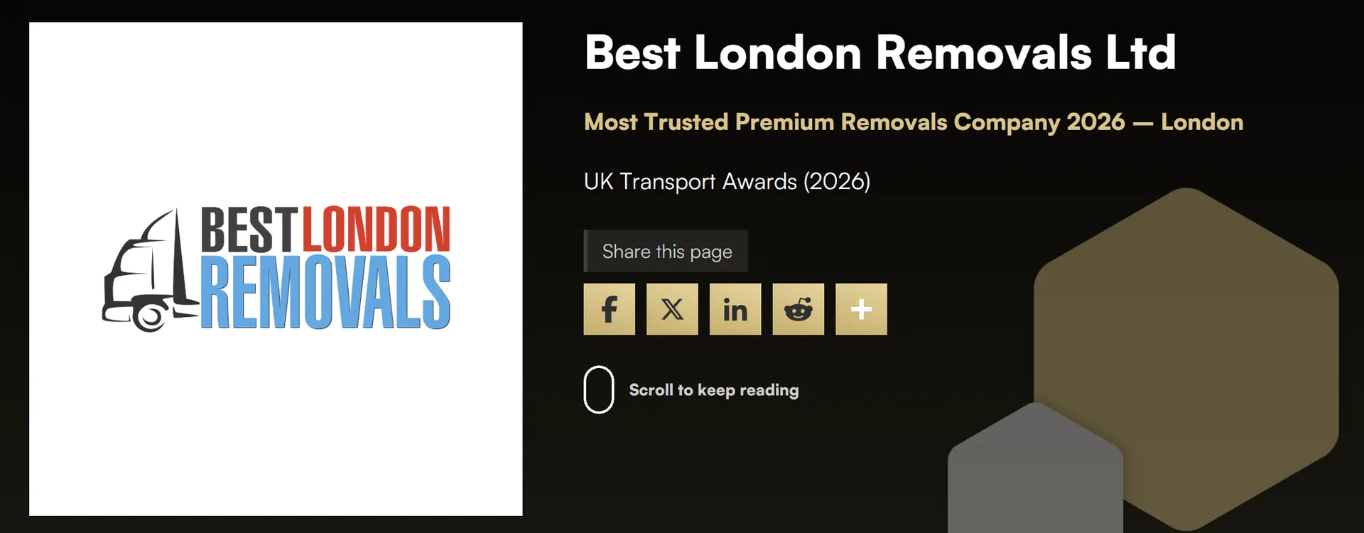SME News UK Transport Awards 2026: Best London Removals Ltd, Most Trusted Premium Removals Company 2026, London