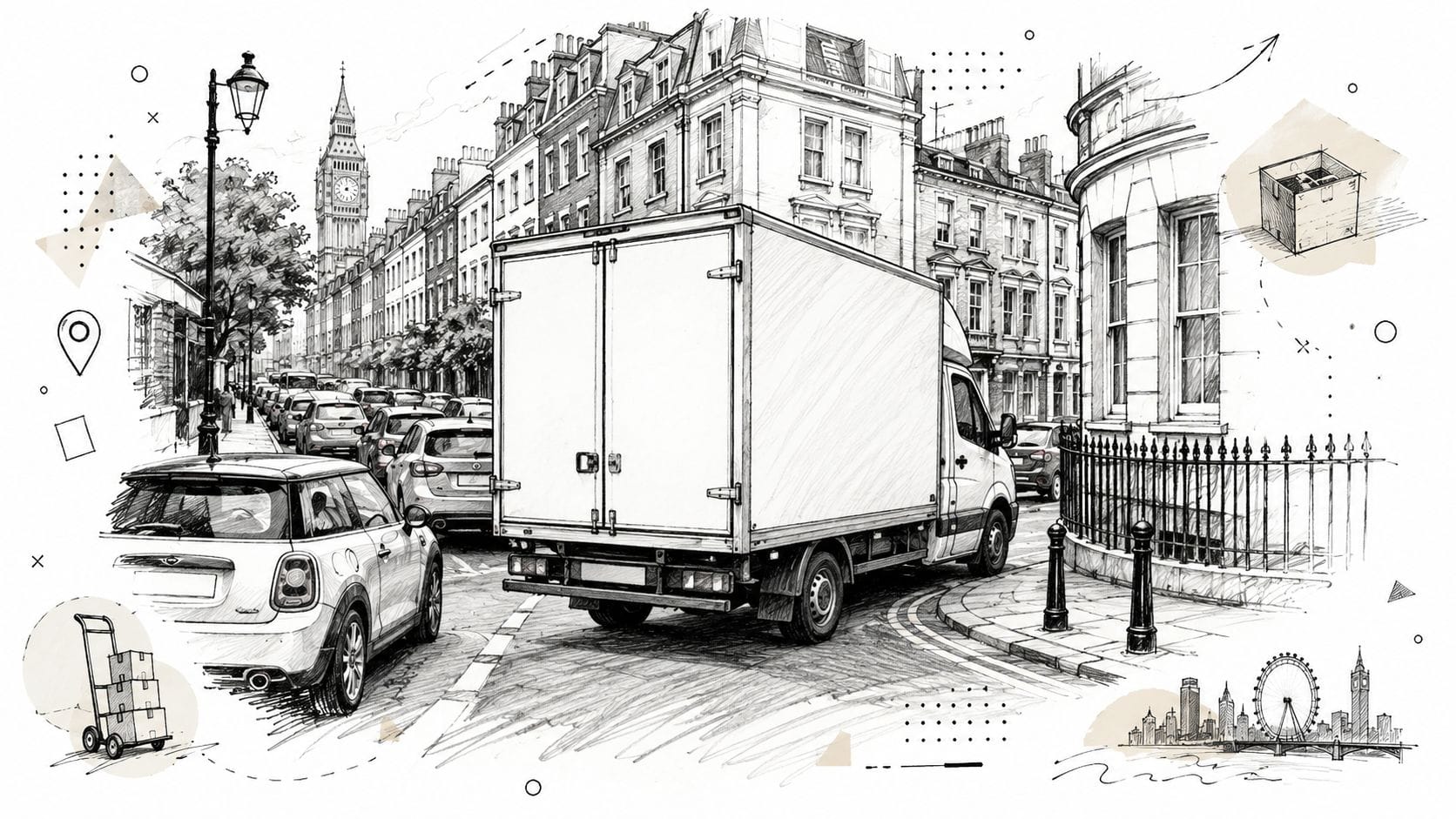 Delivery lorry on London street near Big Ben