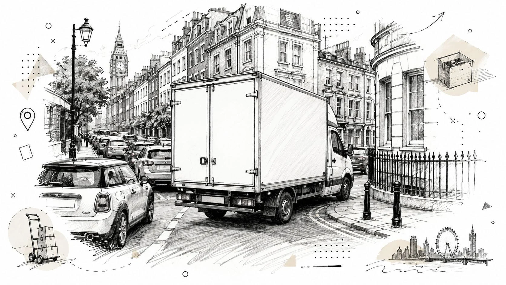 Delivery lorry on London street near Big Ben