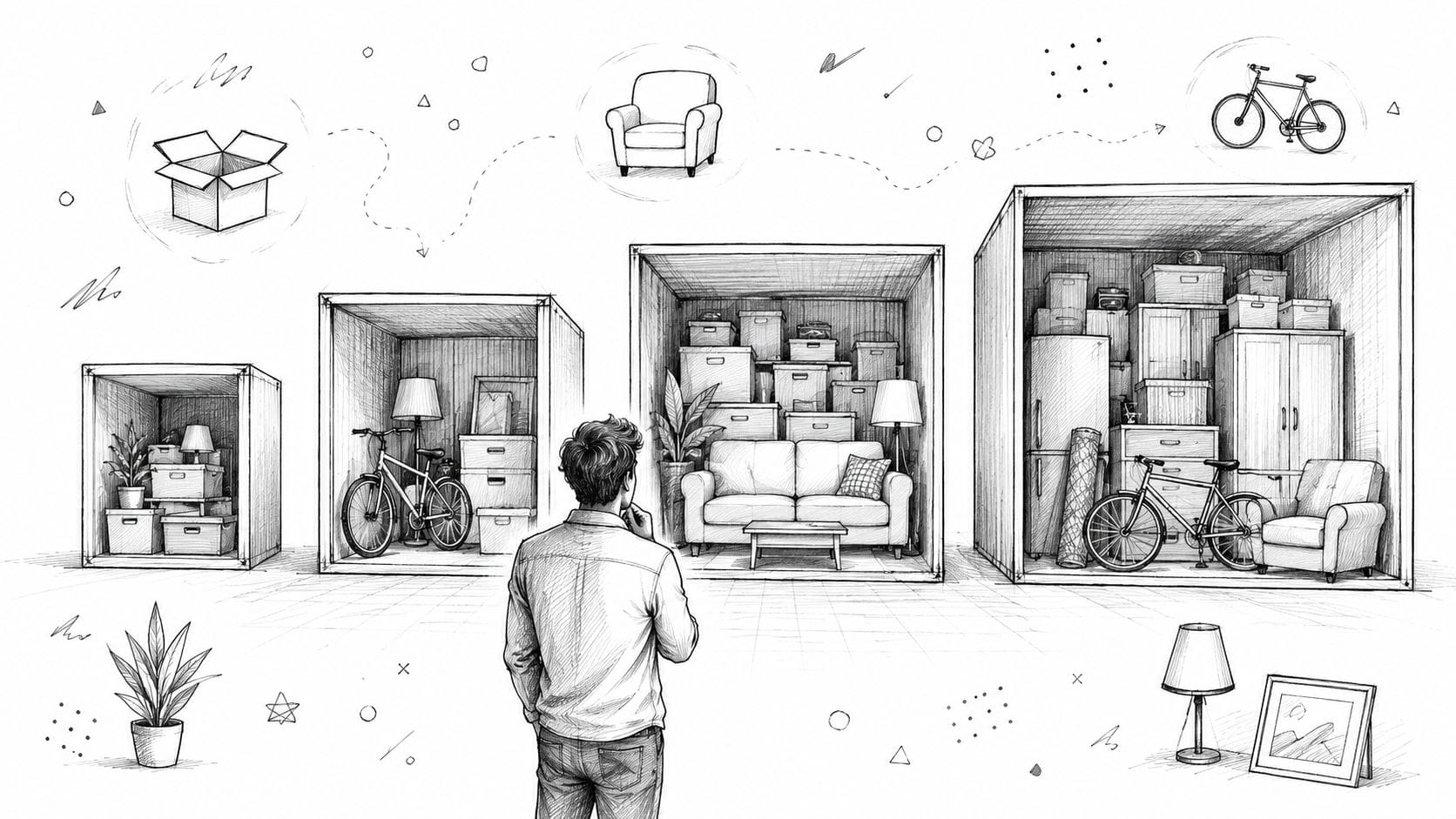 Man viewing increasingly filled storage units